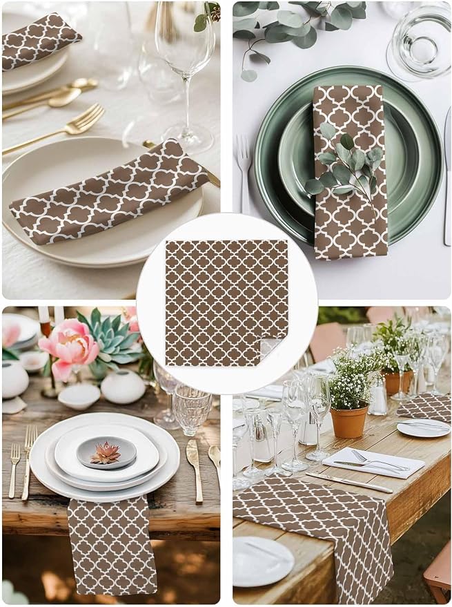 Cloth Napkins Set of 6-20x20 Inches, Brown Moroccon Washable Reusable Table Napkins, Retro Country Minimalist Abstract Motifs Soft & Absortbent Dining Napkin for Party Wedding Hotel Restaurant - Image 4
