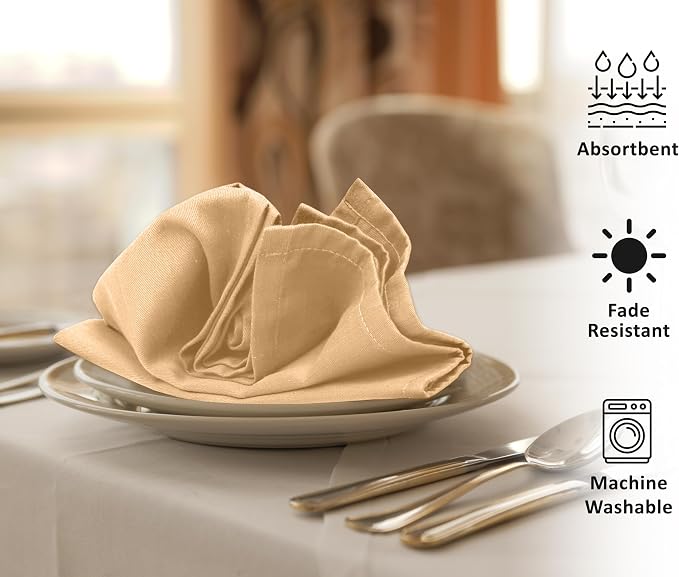 Ruvanti Cloth Napkins Set of 6, 18x18 Inches Napkins Cloth Washable, Soft, Durable, Absorbent, Cotton Blend. Table Dinner Napkins Cloth for Hotel, Lunch, Restaurant, Wedding Parties - Ivory Gold - Image 2