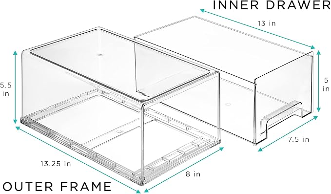 Sorbus Large Clear Stackable Storage Drawers – 2-Pack Plastic Organizer Bins with Handles – Stackable Pull-Out Storage Drawers for Closet, Pantry, Office, Bathroom, Craft, and Toy Organization - Image 3