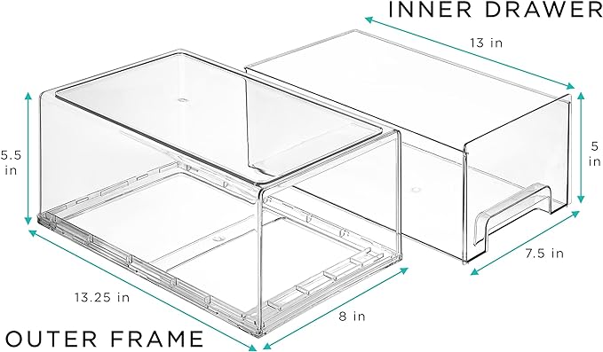 Sorbus Large Clear Stackable Storage Drawers – 6-Pack Plastic Organizer Bins with Handles – Stackable Pull-Out Storage Drawers for Closet, Pantry, Office, Bathroom, Craft, and Toy Organization - Image 3
