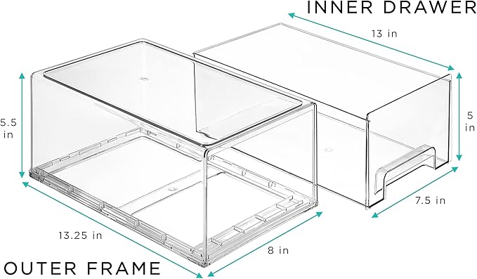 Sorbus Large Clear Stackable Storage Drawers – 4-Pack Plastic Organizer Bins with Handles – Stackable Pull-Out Storage Drawers for Closet, Pantry, Office, Bathroom, Craft, and Toy Organization - Image 3