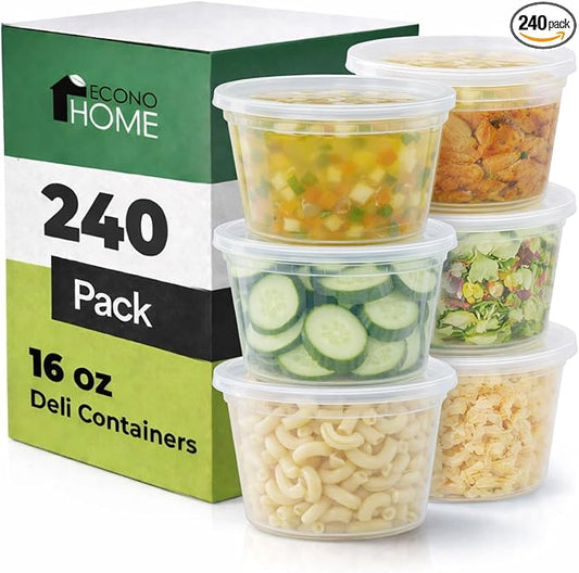 EconoHome Clear Deli Containers with Lids - 240-Pack, 16oz Plastic Containers with Lids for Food Storage, Meal Prep, Leftover, Restaurant Business, Takeout - Fridge, Microwave & Freezer-Safe by EconoHome