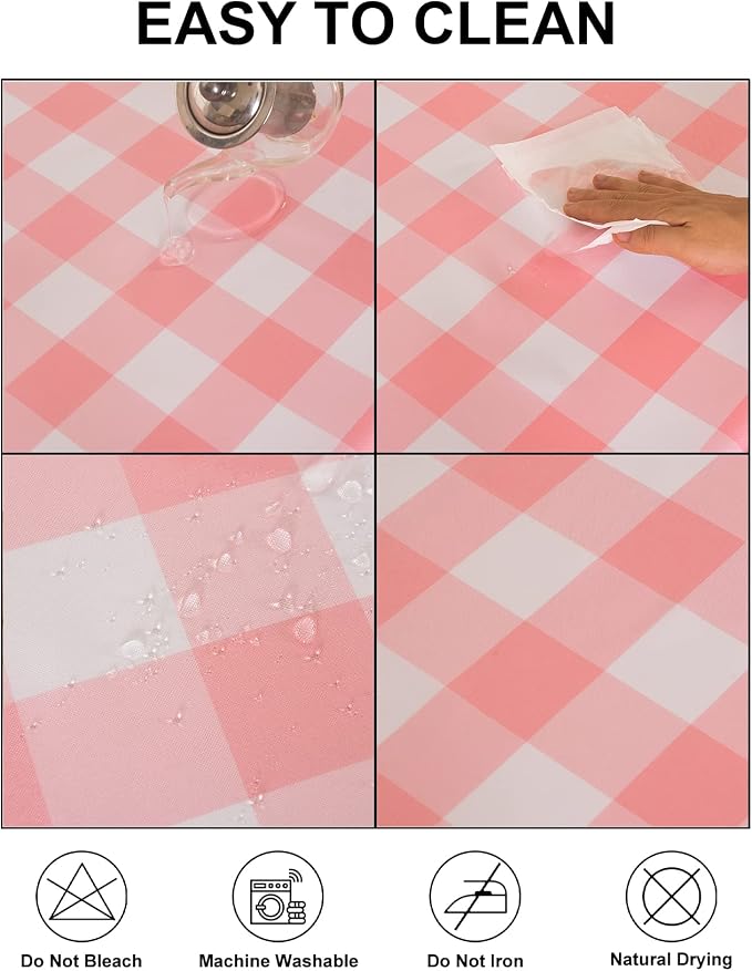 Cupuamon 2 Pack Waterproof Polyester Fabic Rectangle Checkered Tablecloth，60x102 Outdoor Table Cloth，Oil Stain Prevention Table Cloth for Pinics and Parties（Pink and White） - Image 3