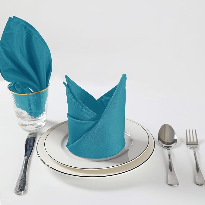 Cloth Napkins 17x17 inch Washable Polyester Dinner Napkins Soft Table Napkins for Wedding Party Dining Banquet(Caribbean Blue,50PCS) - Image 6