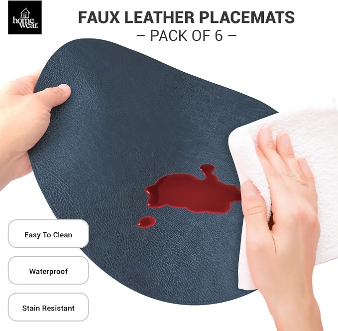 Placemats Set of 6 – Round 15” Faux Leather Table Mats for Dining, Heat Resistant & Non-Slip Washable Table Decor, Indoor, Outdoor, Dining Table Set for 6, Modern Kitchen & Holiday Use, Navy - Image 5