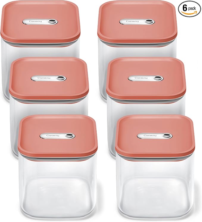 Caraway 2.5 qt Glass Airtight Food Storage Containers with Lids | Non-Toxic, Stackable, Space-Saving Airtight Containers for Pantry, Dry Goods, 6 Pack, Perracotta by Unknown