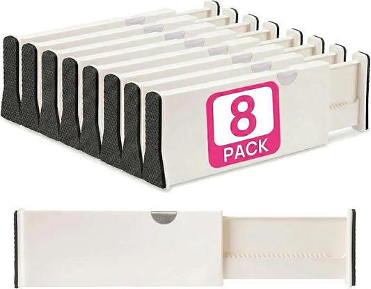 8 Drawer Organizer and Dividers, Organize Silverware and Utensils in Home Kitchen, Divider for Clothes in Bedroom Dresser, Designed to Not Snag Underwear and Bra Fabrics, Bathroom Storage Organizers by BerryAve