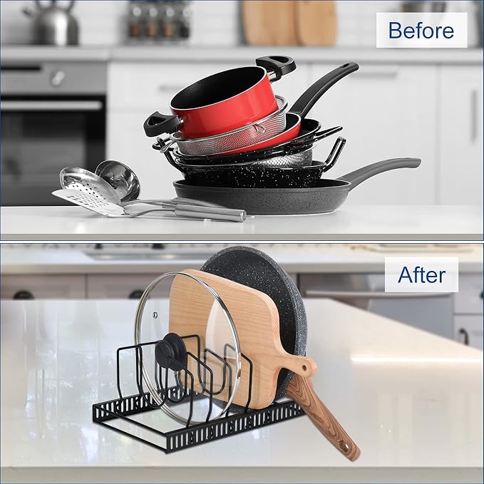 Toplife 7+ Pot Lids Organizer Rack + 5 Tier Heavy Duty Organizer Rack for Cast Iron Skillets, Griddles and Pots - Image 6