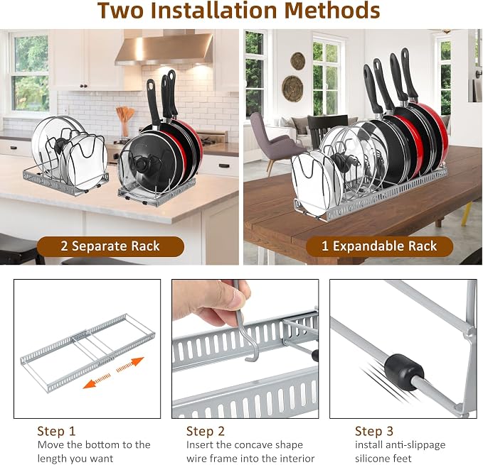 ROOHUA Pot Rack -Expandable Pan Organizer for Cabinet,Pan Organizers Inside Cabinet for Kitchen Cabinet Cookware Baking Frying Rack - Image 6