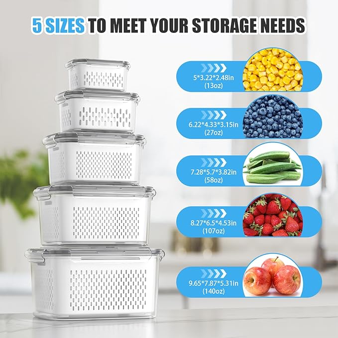 damynuo 10Pack Fruit Storage Containers for Fridge - Berry Containers with Vent and Handle Lids, Fruit Containers for Fridge with Colander, lettuce keeper for Refrigerator Organizers and Storage - Image 2