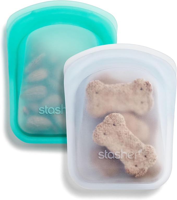 Stasher Reusable Silicone Storage Bags, Food Storage Containers, Microwave and Dishwasher Safe, Leak-free, Pocket 2-Pack + 1/2 Gallon Bag - Image 2