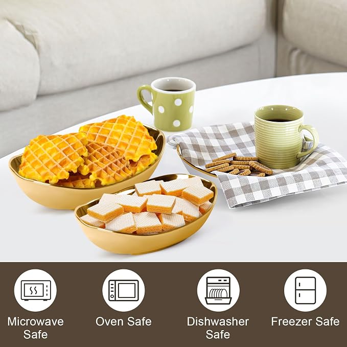 3 Tier Fruit Basket for Kitchen Counter, Detachable Ceramic Fruit Bowl Set with Metal Stand, Tiered Fruit Holder for Fruit Vegetable Snack Dessert Storage, Countertop Organizer for Home, Gold - Image 4