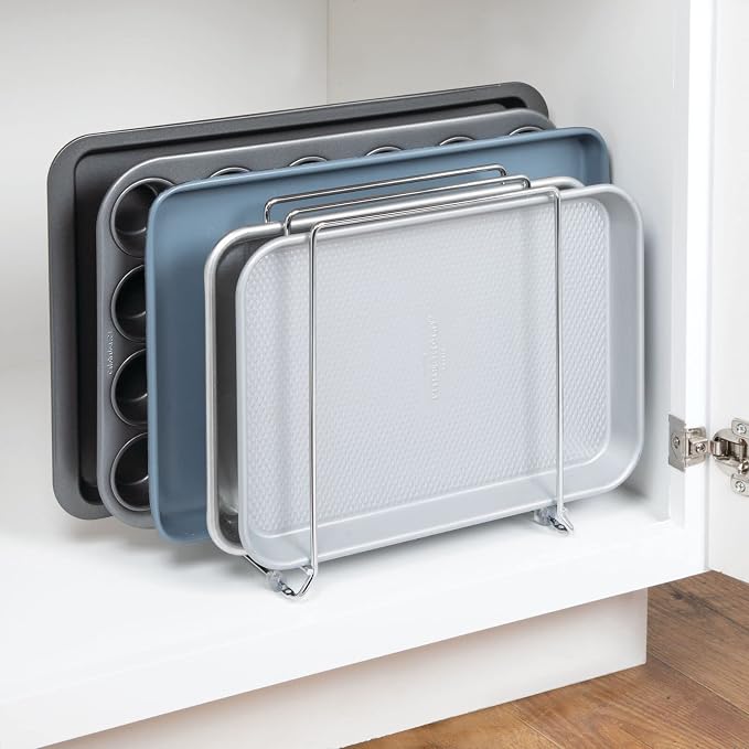 mDesign 5 Slot Pot and Pan Rack — Metal Wire Rack for Cabinets, Pantries or Kitchen Surfaces — Freestanding Pan Stand for Pans, Pots, Lids and Crockery – Silver - Image 3