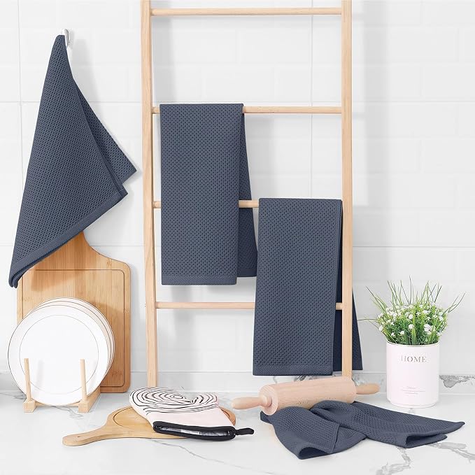 Homaxy 100% Cotton Waffle Weave Kitchen Towels, 15-Pack, Dark Grey | Ultra Soft Absorbent Dish Towels, Quick Drying Cleaning Towels, 13 x 28 Inches - Image 6