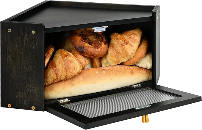 Bread Box for Kitchen Countertop with Acrylic Window Black | Farmhouse Bread Storage Container, Large Pantry Organizers for Homemade Snacks, Loaves, Breathable Keeps Bread Fresh - Image 8