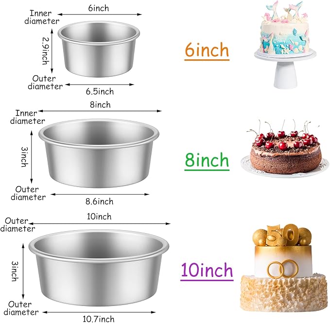 Mumufy 9 Pcs Aluminum Round Cake Pan Set 3-Tiered Non Stick Cake Durable, Even Heating, Rust-Resistant,for Home Party Wedding or Birthday Cakes Baking Supplies 6, 8, 10 inch - Image 2