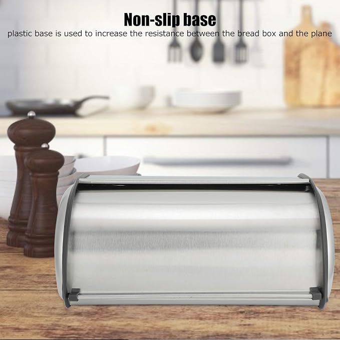 Stainless Steel Bread Box for Kitchen Countertop Bread Storage Bin with Roll Up Lid Large Capacity Bread Keeper 13x9.4x5.9inch - Image 2