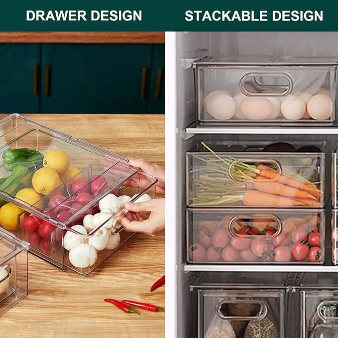 LALASTAR Refrigerator Organizer Bin with Pull-out Drawer, Large Fridge Organizer and Storage Clear, Stackable Pantry Organizer with Handle, BPA Free, 1 Pack, 6.34QT - Image 4