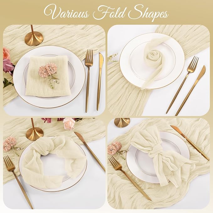 50 Pack Ivory Cloth Napkins 20x20Inch Cheesecloth Napkins | Elegant Cloth Napkins for Table, Washable Rustic Boho Gauze Napkins, for Wedding Party Bridal Baby Shower Dinner Decor - Image 4
