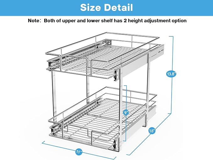 LOVMOR Individual Pull Out Cabinet Organizer, 2 Tier Slide Out Cabinet Drawers, Pots and Pans Organizer and Storage Pantry Shelf for Kitchen (11" W x 18" D) - Image 3