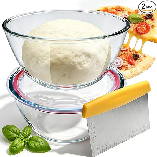 2 Pack Pizza Dough Proofing Container, 2000ML Glass Proofing Box with Clear Airtight Lid, Stackable Fermentation Storage for Dough Balls & Bread, Includes Cutter by Unknown