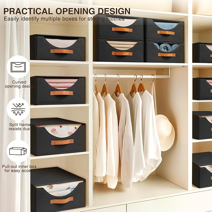 Stackable Storage Drawers - Large Collapsible Storage Bins with Drawers, 8 Pack Closet Shelf Organizer Basket, Fabric Pull Out Organizer for Bedroom, Living Room, Dorm, Black - Image 5