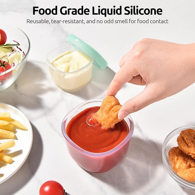 U-Taste Silicone Container with Lids, Small Mini Food Storage, 3oz&6oz*2 | Food Grade Liquid Silicone, Leak-Proof Airtight Lids, Freezer & Microwave Safe, Mini Sauce Tupperware with Clear Measurements - Image 3