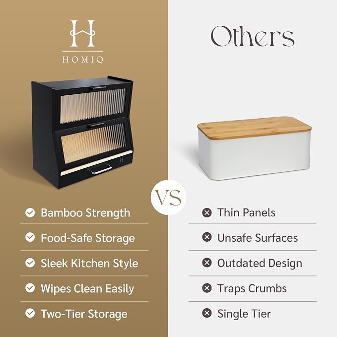 Bread Box for Kitchen Countertop - Bamboo Wood Breadbox with Knife Storage, Ventilation Holes - Farmhouse Loaf Organizer, Versatile 2 Layer Bread Storage Container for Snacks Mugs Spices - Image 5