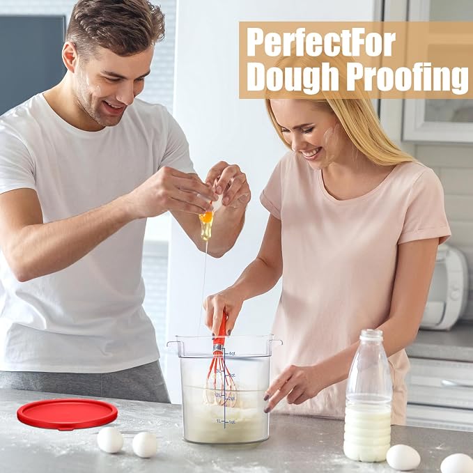 4 Pcs 4 Qt Food Storage Container Bucket with Lids Clear Proofing Containers for Dough Rise Bread with Scale Handle Round Flour Commercial Storage Bucket for Home Restaurant Food - Image 7