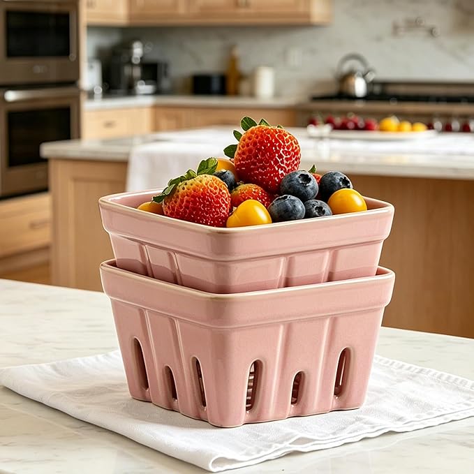 Ceramic Berry Basket, 5.4" Colander Set of 2 with Holes | Drainage holes help excess water flow away after washing berries, grapes, cherries, tomatoes, and fresh fruit - Image 9
