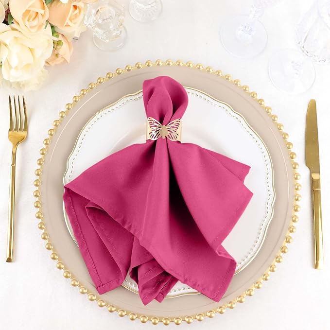 Efavormart Premium Cloth Napkins Set of 10, 17x17 Inch Fuchsia Violet Seamless Dinner Napkins, Washable Linen Table Napkin Cloth with Hemmed Edges for Weddings, Party and Banquet by efavormart