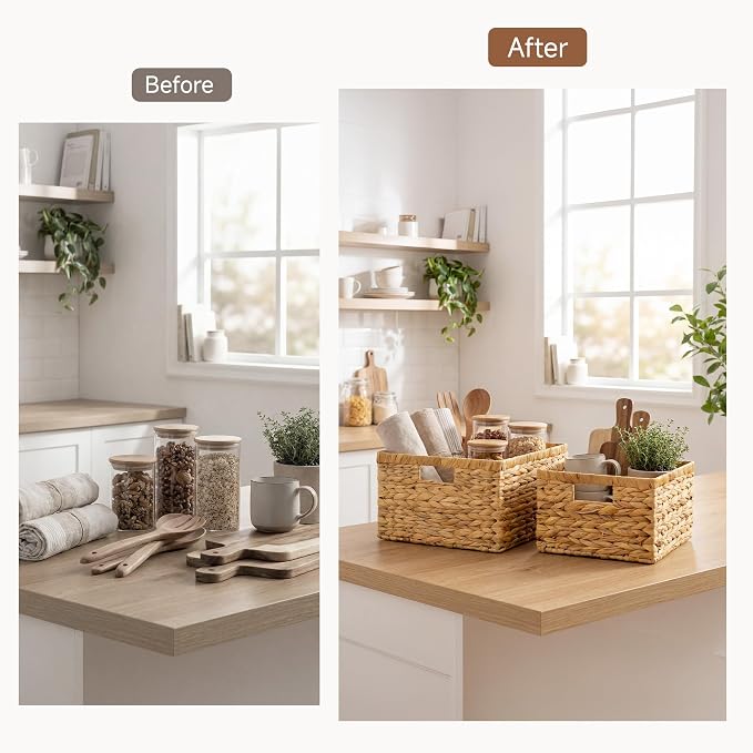 StorageWorks Wicker Baskets for Storage, Wicker Storage Baskets, 2-Pack | Water Hyacinth Storage Baskets for Organizing,Wicker Storage Baskets for Shelves,Decorative Baskets,Woven Baskets for Storage - Image 6