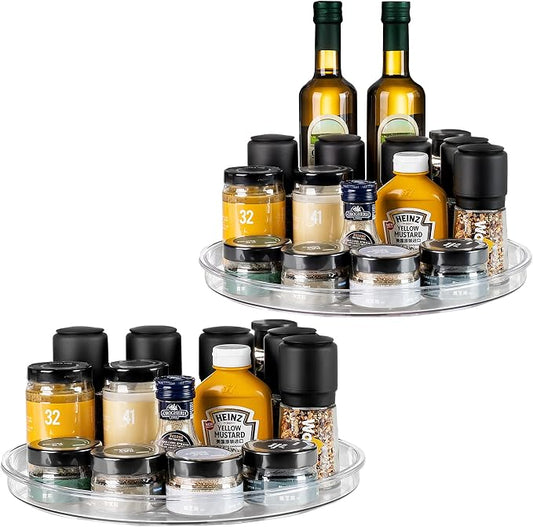 Large 13" Lazy Susan Cabinet Organizer, Non-Skid Lazy Susan Turntable Clear Lazy Susan Tray Storage Containers for Pantry, Kitchen, Countertop, Bathroom-2 Pack by vacane