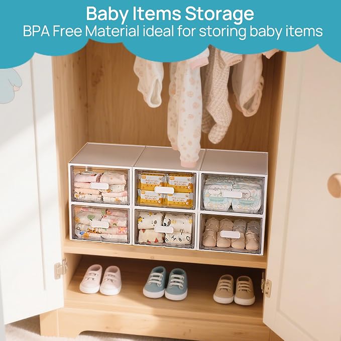 Vtopmart 4 Pack White Stackable Storage Drawers 15QT | Easily Assemble Closet Organizers,Plastic Storage Bins for Bathroom,Cabinet,Kitchen Pantry,Under Sink Organization(Medium) - Image 4