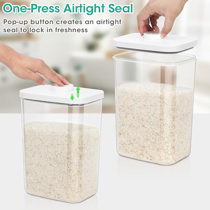 TBMax Large Airtight Food Container 6 Qt with Pop Up Lid & Measuring Cup for Rice, Flour, Cereal, Sugar, or Pet Food Storage, Rectangular Tall Food Storage Bin for Kitchen Pantry Organization - Image 2