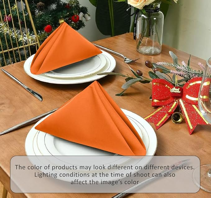 Ruvanti Cloth Napkins Set of 12, 18x18 Inches Napkins Cloth Washable, Soft, Durable, Absorbent, Cotton Blend. Table Dinner Napkins Cloth for Thanksgiving, Halloween Dinners Parties - Orange/Fall - Image 8