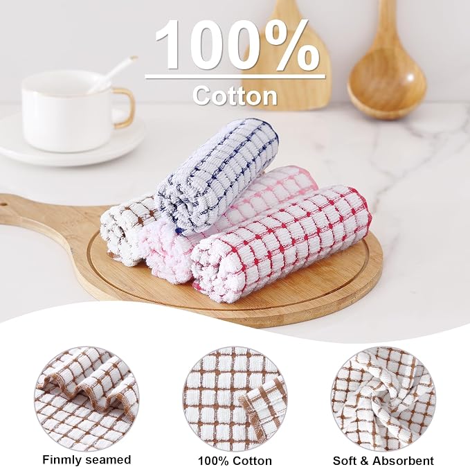 Kitinjoy Cotton 12 Pack Terry Kitchen Dish Cloths, Brown | 12 x 12 Inches Super Soft and Absorbent Dish Rags, Quick Drying Dish towels for Washing Dishes - Image 2