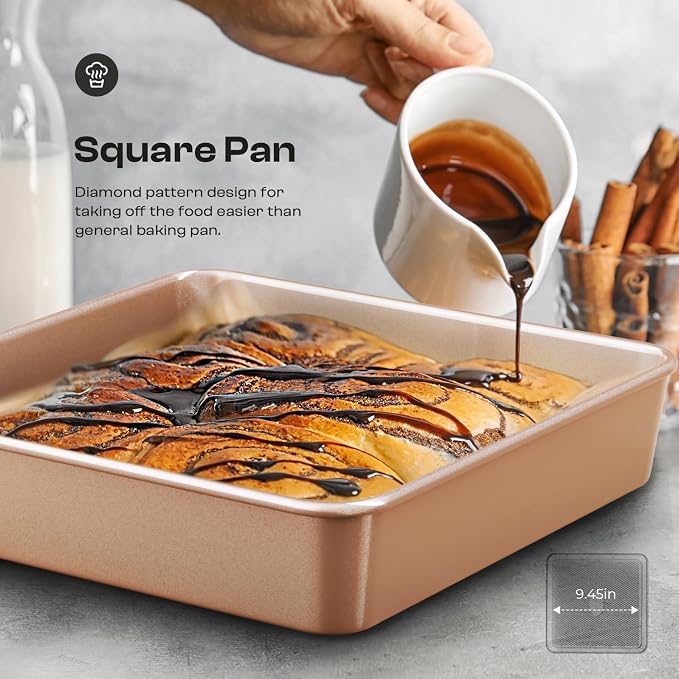 12-Piece Nonstick Bakeware Set with Baking Pan - Ceramic Coated Gold | Baking Set with Baking Pan, Cake Pan, Muffin Pan, Loaf Pan, Square Pan, Roasting Pan, Cookie Pan, Cooling Rack & Utensils - Image 5