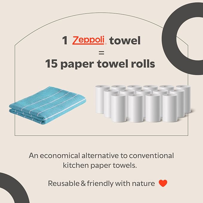 Zeppoli Classic Kitchen Towels - 6 Pack 100% Natural Cotton Towel Set, Reusable Wash Cloths, Absorbent Dish Towels, Machine Washable Hand Towels, Kitchen Essentials, 20" x 28" - Aqua Base - Image 6