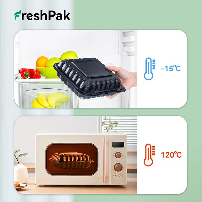 55-Pack 8x8 34oz Meal Prep Containers - Shrink Wrap Ready to Use | Heavy Duty Clamshell To-Go Boxes | BPA-Free & Stackable | Microwave, Freezer & Dishwasher Safe for Leftovers, Catering - Image 2