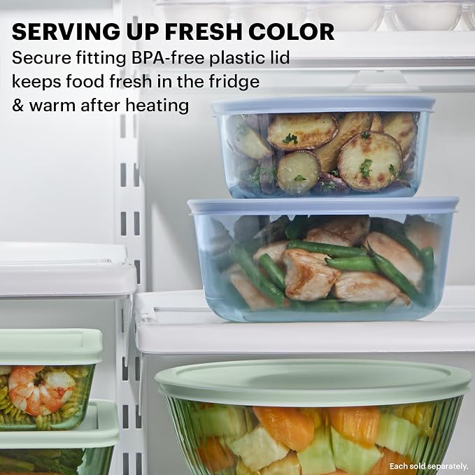 Pyrex Colors Tinted (6-PC Medium) Small/Medium Round Food Storage Container Set, Snug Fit Non-Toxic Plastic BPA-Free Lids, Freezer Dishwasher Microwave Safe, 2 Cup, 4 Cup & 7 Cup - Image 4