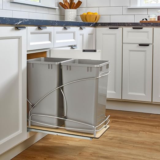 Rev-A-Shelf Double Pullout Trash Can w/Soft-Close Slides, 11.5" Min Opening | 27 QT Large Capacity Garbage/ Recycling Waste Bins for Under Kitchen Cabinets, Heavy Gauge Wire Construction 54WC-1527SC-17-1 - Image 6