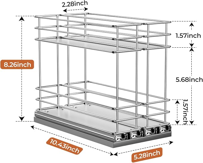 Mystozer Pull Out Spice Rack Organizer for Cabinet, Slide Out Spice Racks, Easy to Install Spice Cabinet Organizers, 5.28" Wx10.43 Dx8.26 H, 2 Drawers 2 Tiers(Silver) - Image 6