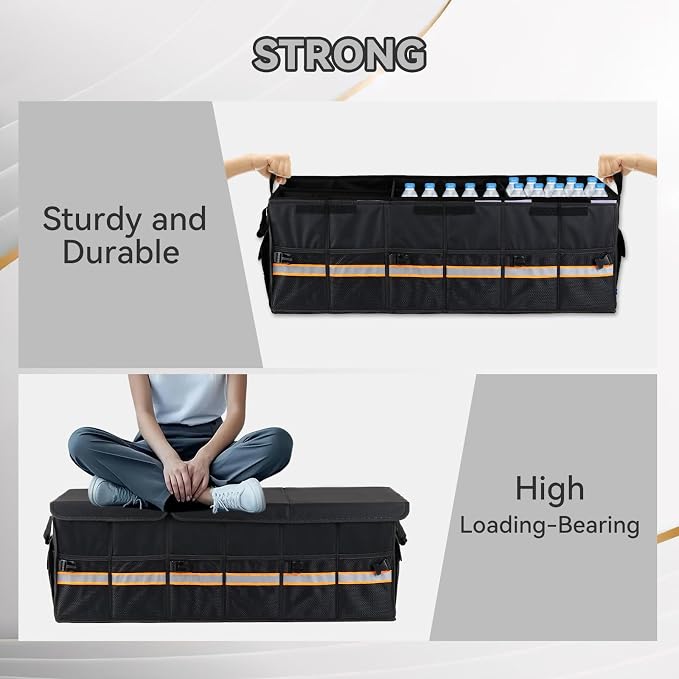 Car Trunk Organizer with Lid,Collapsible Car Storage Organizer with Multi Compartments and Securing Straps for SUV,Sedan,Jeep-Black - Image 4