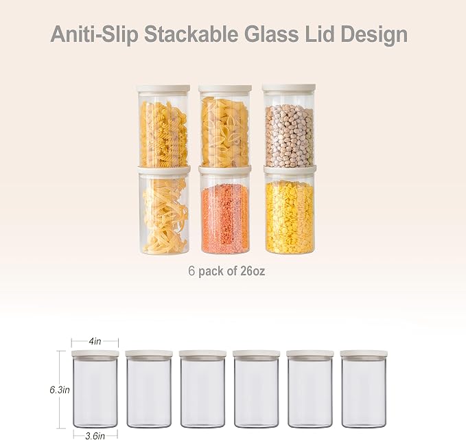Glass Food Storage Jar with Glass Lid, Food Canister Set with Airtight Lids, Pantry Jar for Kitchen Organization. Food Storage Container Set in 6 pack of 26oz - Image 3