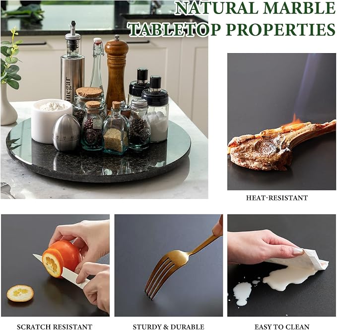 16'' Marble Lazy Susan for Kitchen Counter, Black Marble Turntable for Dinning, Lazy Susans Organizer for Cabinet, Serving Rotation Spinning Tabletop Organizer Swiveling, Spice Rack Storage - Image 4