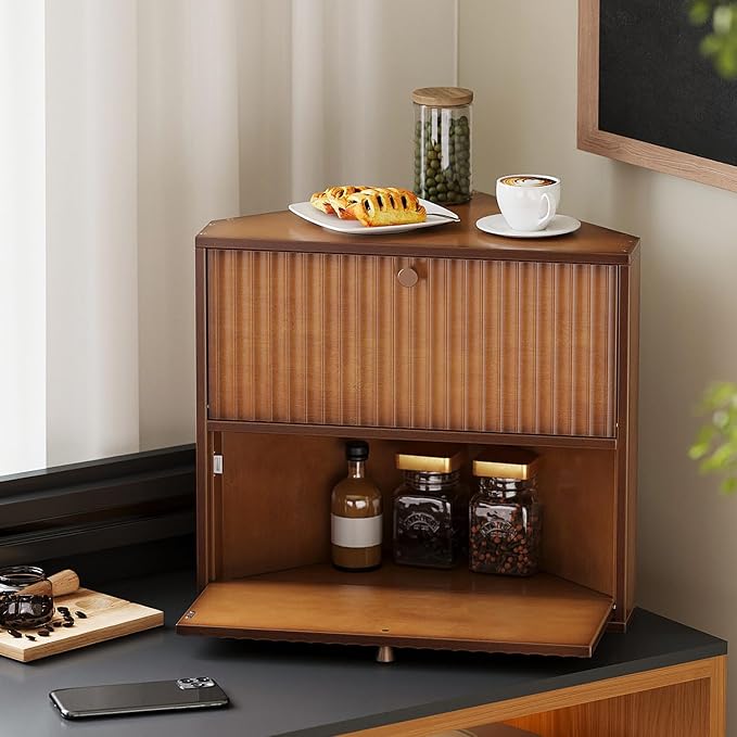 Trironsun Corner Bread Box for Kitchen Countertop Bamboo Two Layer Large Capacity Bread Storage Bin Vintage Storage for Homemade Bread (Brown) - Image 7