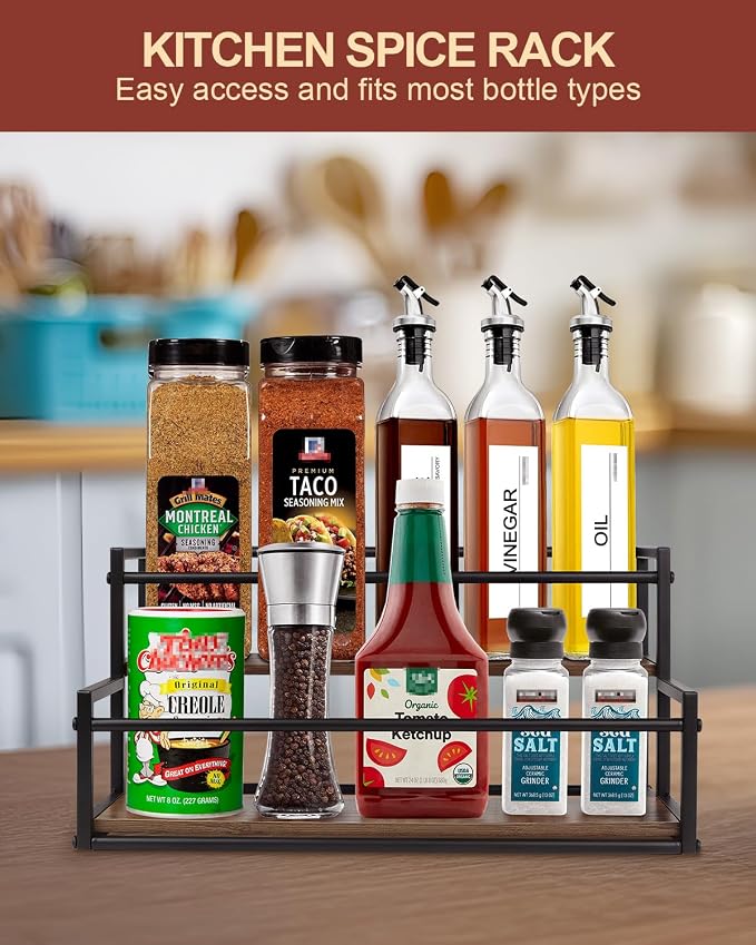 Coffee Syrup Organizer, 2-Tier Holds 10 Bottles Rack | Warm Rustic Thick Wood & Steel Frame, Easy to Clean & Assemble, Sturdy for Coffee Bars, Dirty Soda Bars & Countertops - Image 6