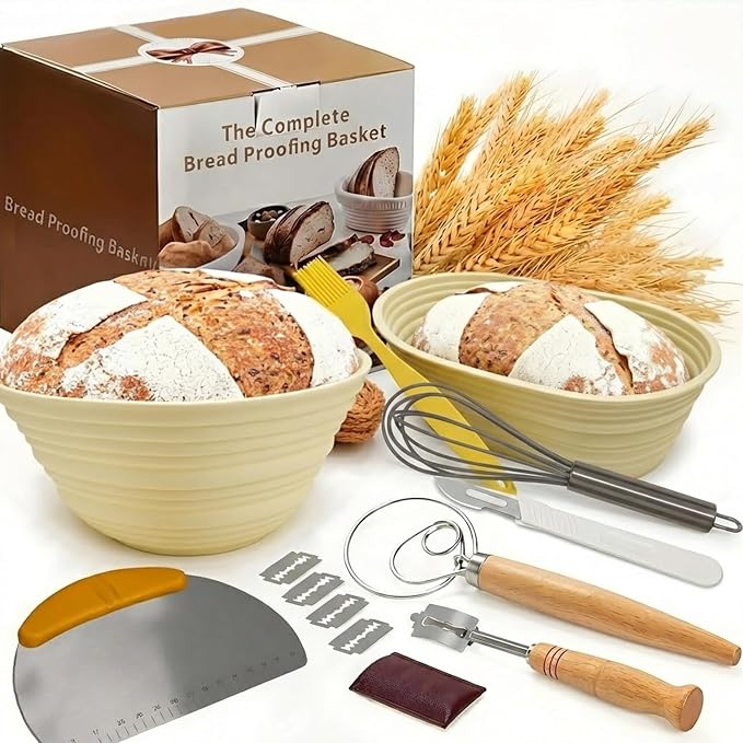 Silicone Bread Proofing Basket Set - 12-Piece All-in-One Kit with Oval & Round Banneton,Dough Scraper, Whisk,Spatula & More - Non-Stick,Easy Clean Sourdough Baking Supplies for Perfect Artisan Bread by Unknown