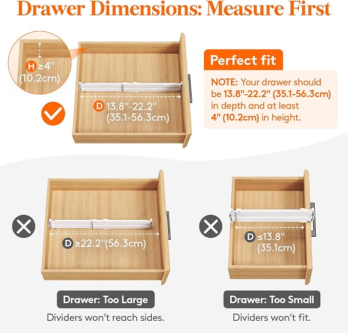 Lifewit 9 Pack 4" High Drawer Dividers, Adjustable Drawer Organizer Clothes | 13.8"-22.2" Expandable White Plastic Separators for Dresser, Kitchen, Cabinet, Nursery, Office, Socks & Underwear Storage - Image 3